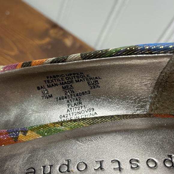 Apostrophe Women’s Multicolor Metallic Peep Toe Wedges - Picture 9 of 10